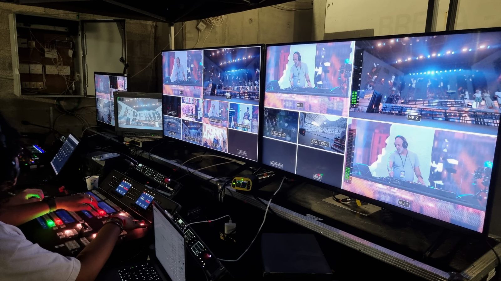 Régie vidéo en coulisses : multiviewer, retours de caméras et pupitre de mélange